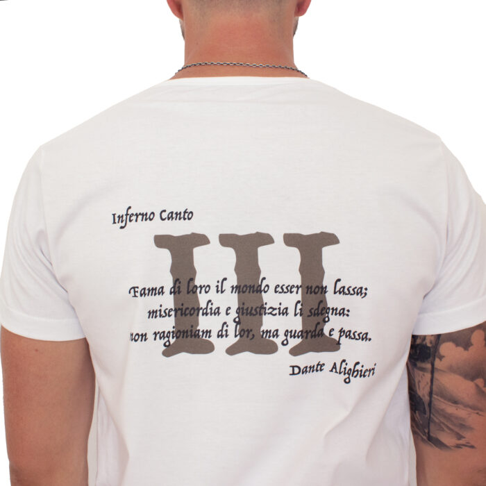 T-Shirt Canto III Inferno color bianco dettaglio disegno sul retro